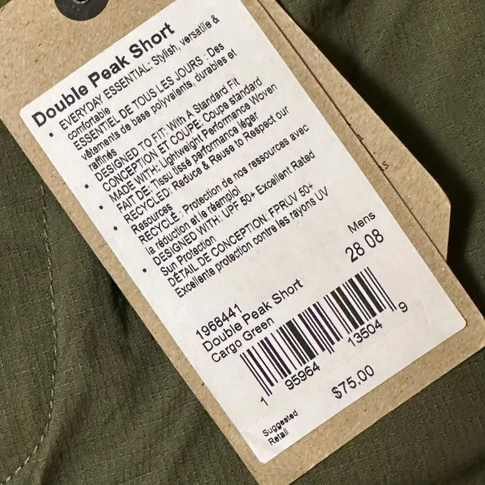 Prana Double Peak Shorts Mens Size 28 / 8” Inseam Green Standard-Fit Cargo NWT.